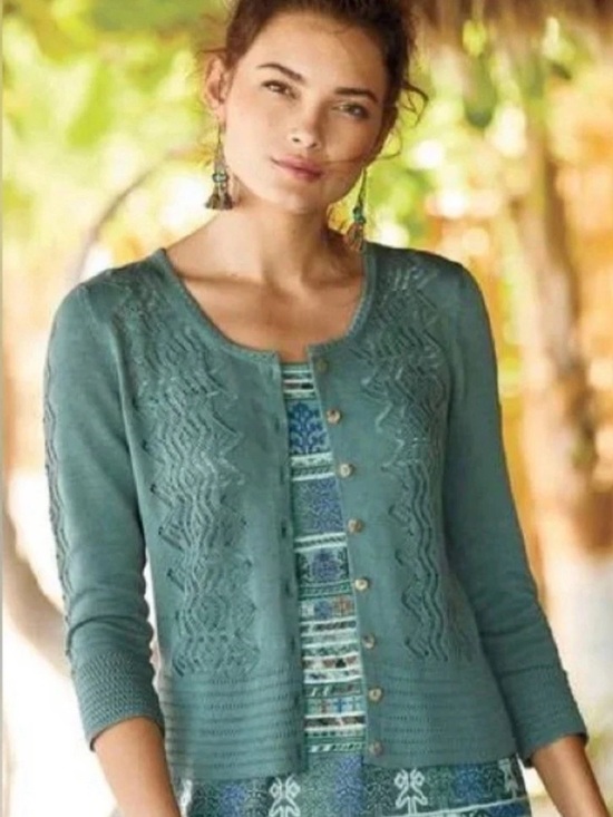 Peruvian Connection Green Chaco Lace Cardigan Sweater XL - Picture 2 of 6